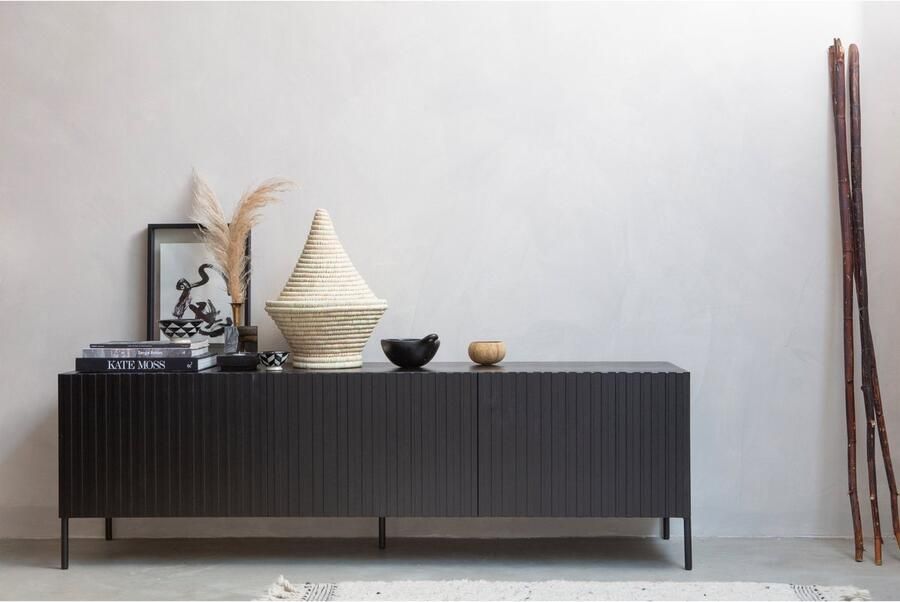 WOOOD Grand Gravure TV Meubel Grenen Zwart 56x180x46