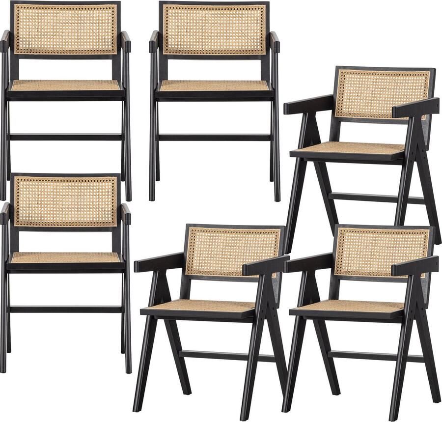 WOOOD Gunn Eetkamerstoelen Rattan Hout Zwart- Set van 6