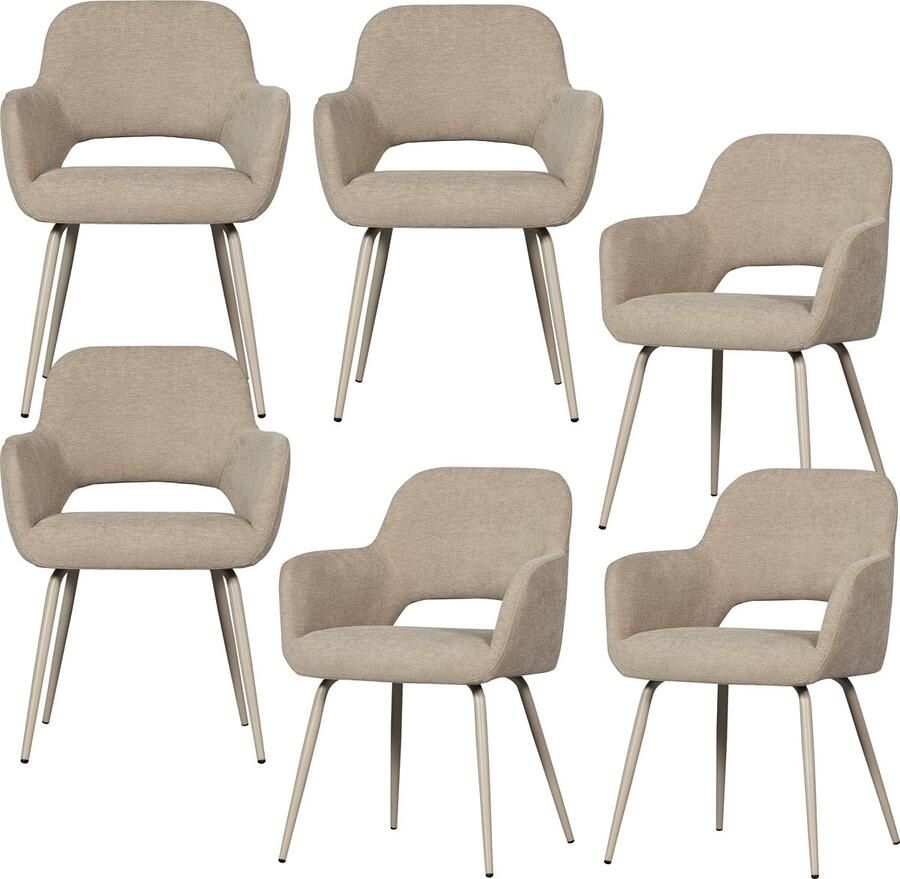 WOOOD Jenny Eetkamerstoelen Polyester Naturel Set van 6