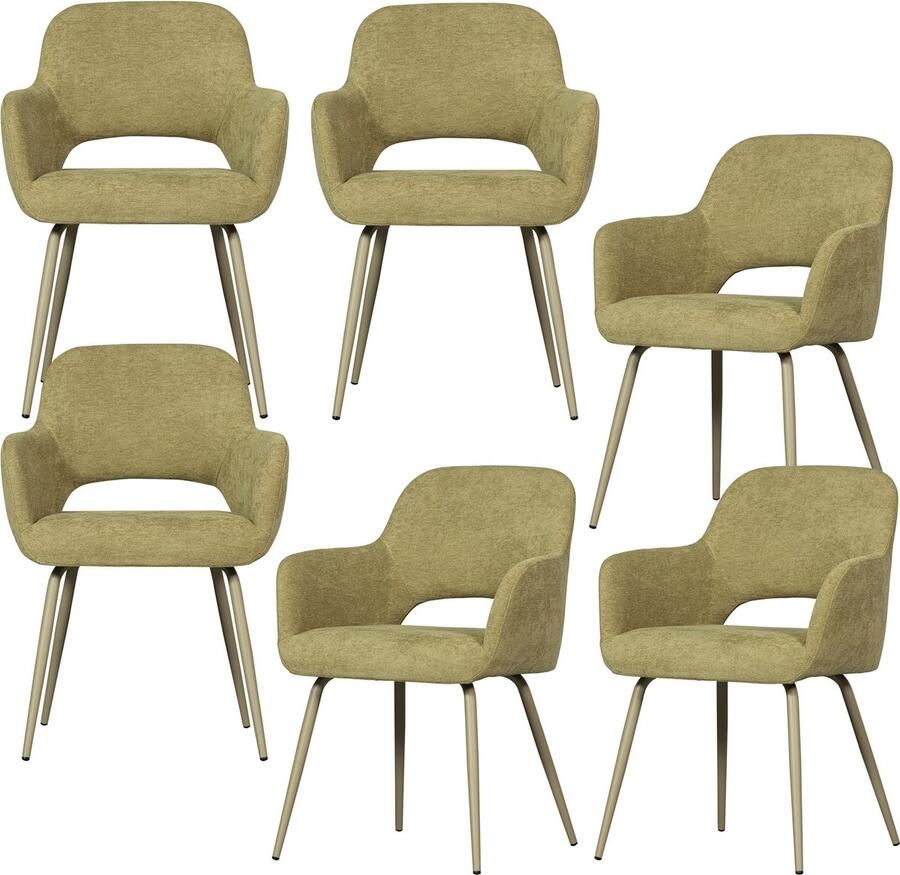 WOOOD Jenny Eetkamerstoelen Polyester Sage Set van 6