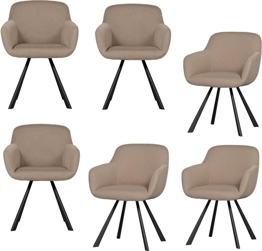 WOOOD Juno Eetkamerstoelen Mesh Naturel Set van 6