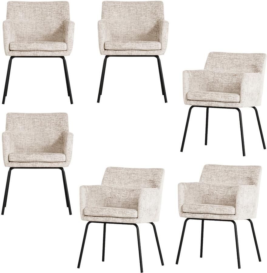 WOOOD Kam Eetkamerstoel Met Armleuning Velvet Off White 78x59x56 cm