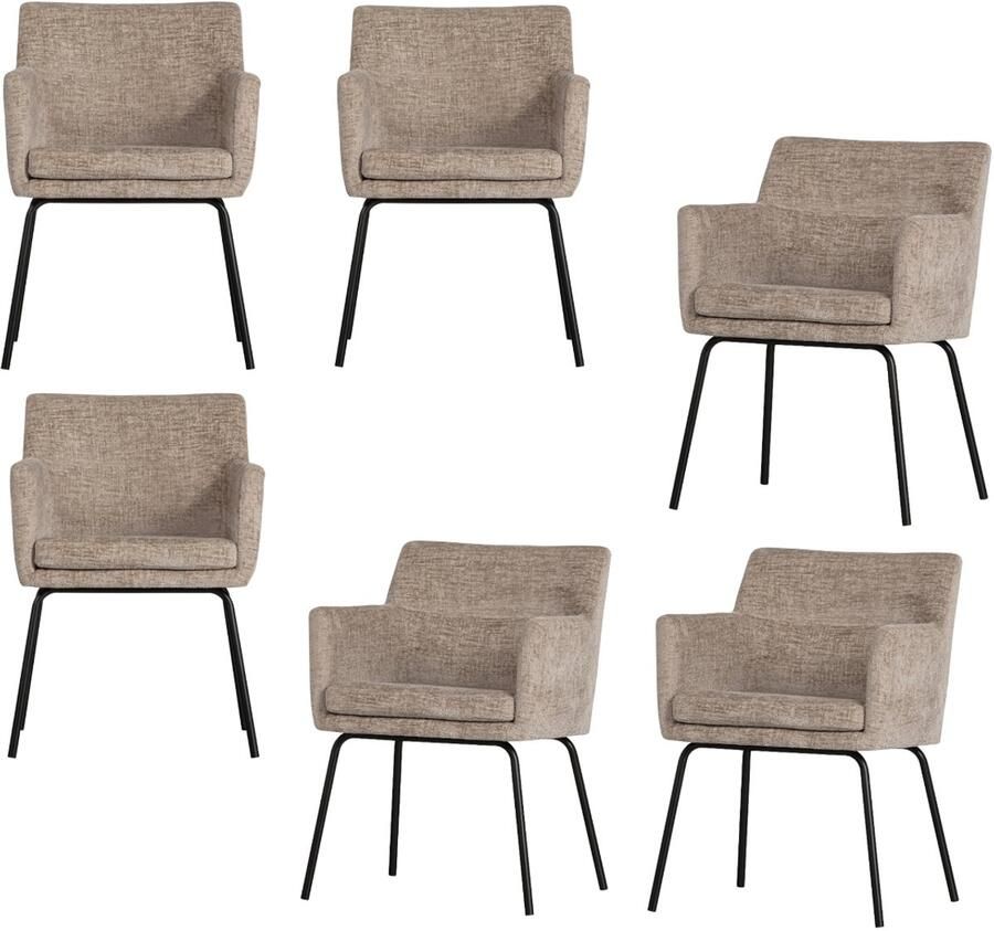 WOOOD Kam Eetkamerstoelen Polyester Zand Set van 6