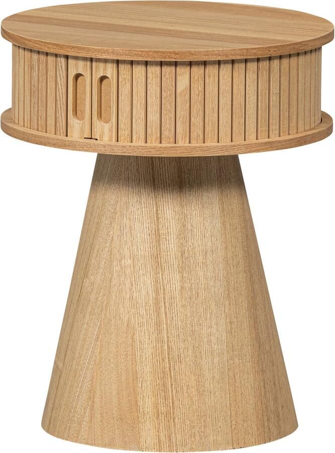 WOOOD Karri Nachtkastje Rond Met Handige Opbergruimte Hout Naturel 46x38x38 cm - Foto 2