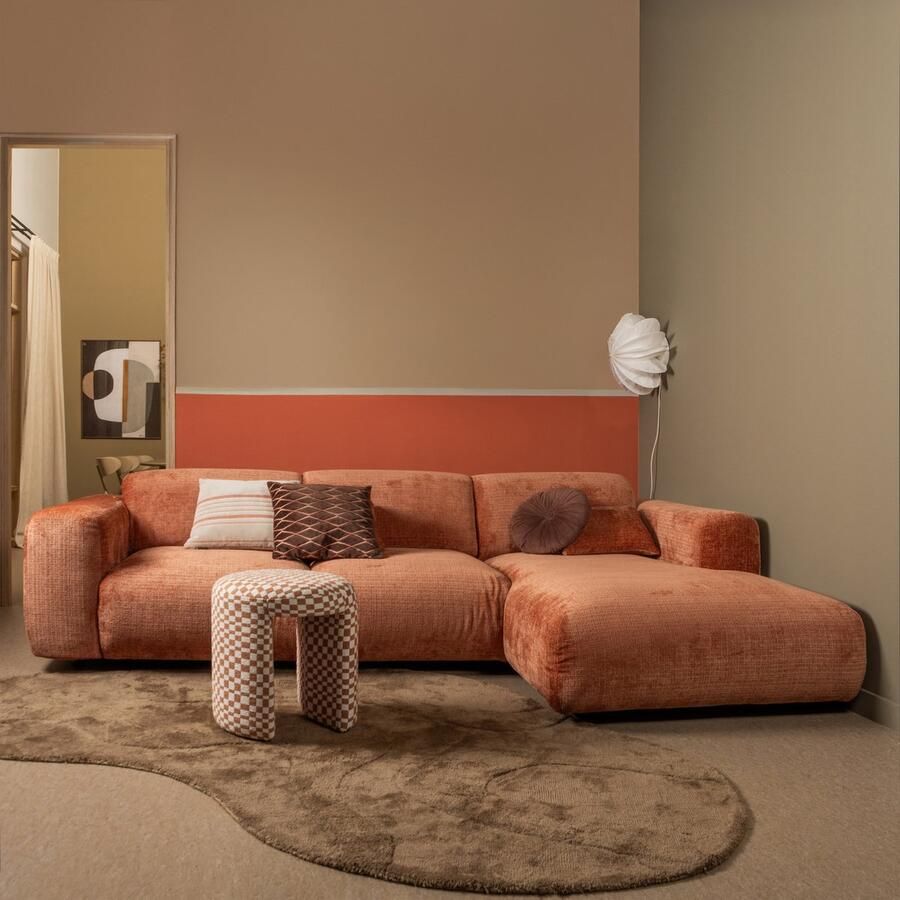 WOOOD Charlie Krukje Geweven Stof Ruitjes Oranje 47x45x45 cm - Foto 3