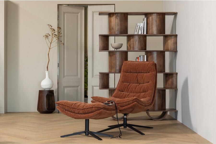 WOOOD Kube Draaifauteuil Met Hocker Chenille stof Bruin 100x74x89 cm - Foto 4