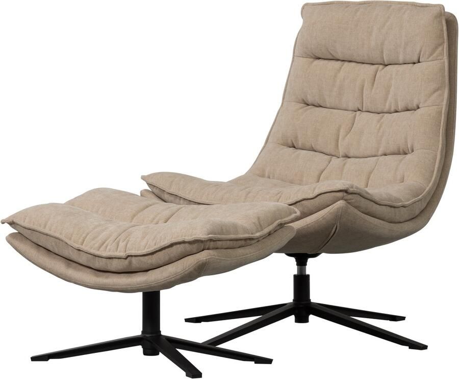 WOOOD Kube Draaifauteuil Met Hocker Chenille stof Naturel Beige 100x74x89 cm - Foto 2