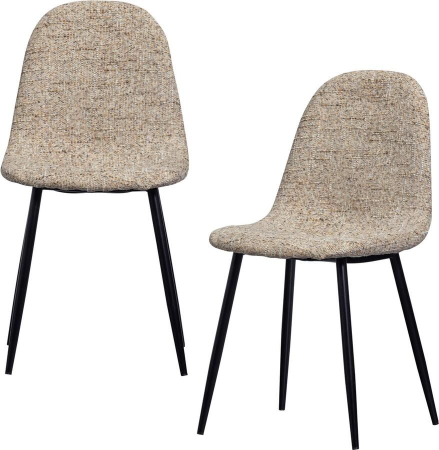 WOOOD Marije Eetkamerstoel Chenille Naturel Set van 2