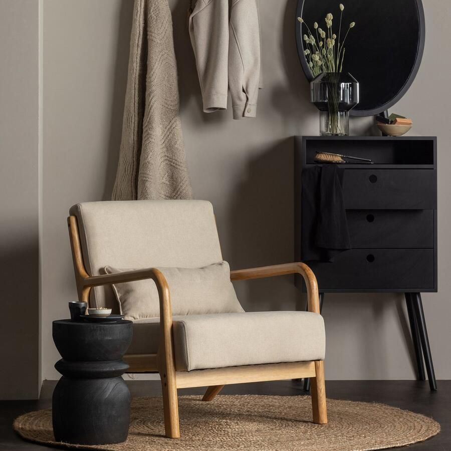 WOOOD Mark Fauteuil Geweven Stof Rubberhout Naturel Beige 75x67x82 cm - Foto 3