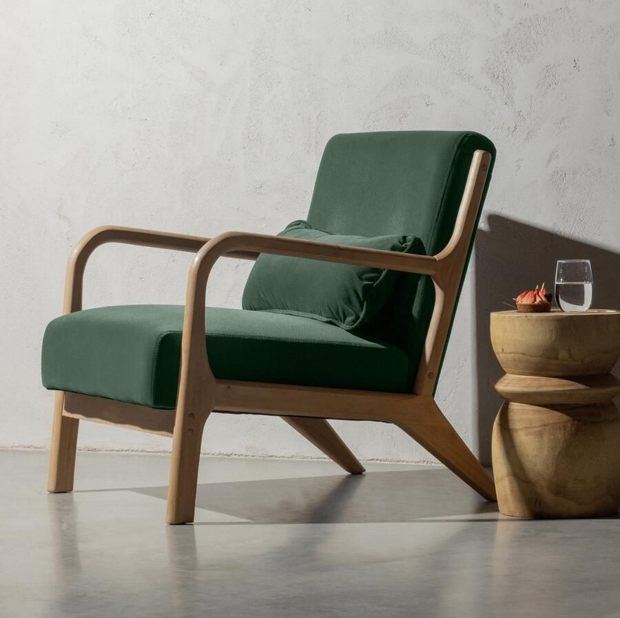 WOOOD Mark Fauteuil Velvet Stof Rubberhout Flesgroen 75x67x82 cm - Foto 2