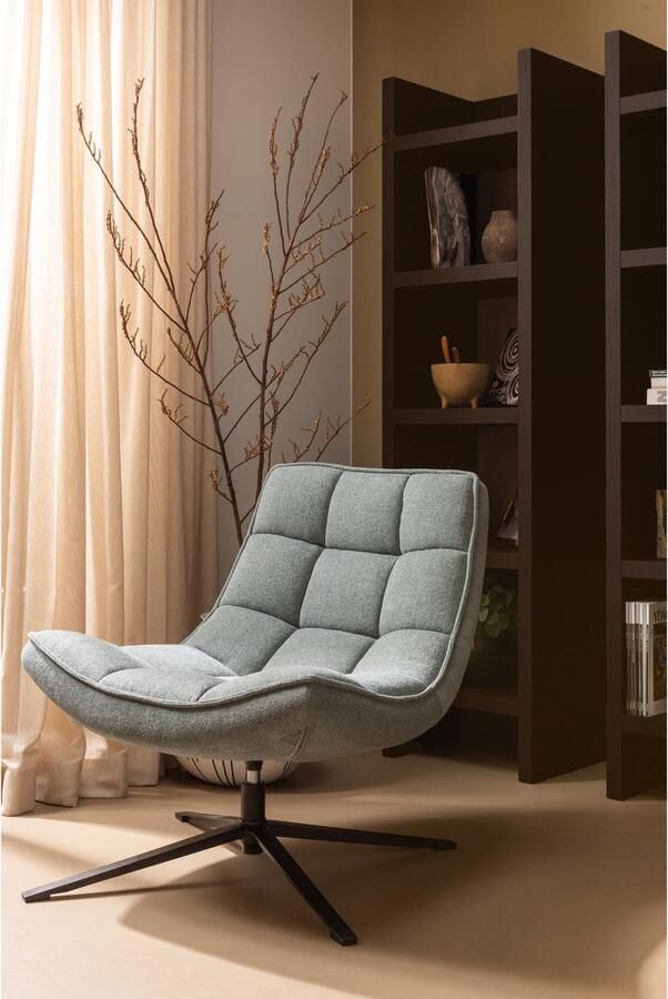 WOOOD Maudi Draaifauteuil Geweven Stof Metaal Blauw Steen Zwart 84x74x86 cm - Foto 5