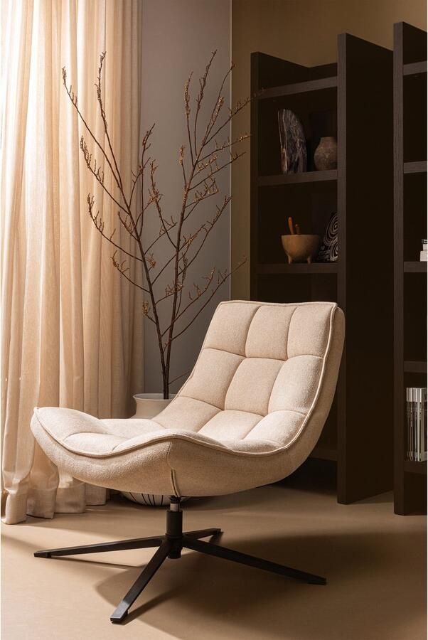 WOOOD Maudi Draaifauteuil Geweven Stof Metaal Naturel Zwart 84x74x86 cm - Foto 5