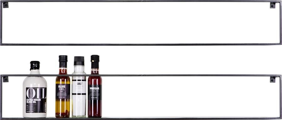 WOOOD Meert Wandplank 100 cm Metaal Zwart Set van 2