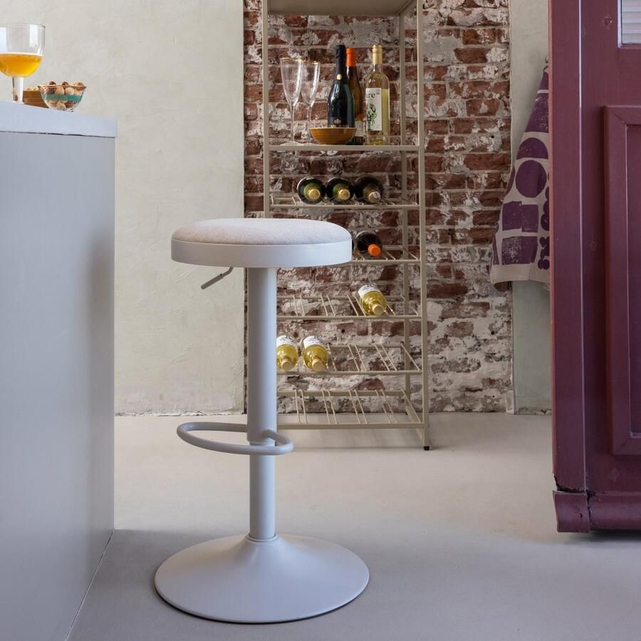 WOOOD Mevo Barstoel In Hoogte Verstelbaar Chenille Zand 82x42x42