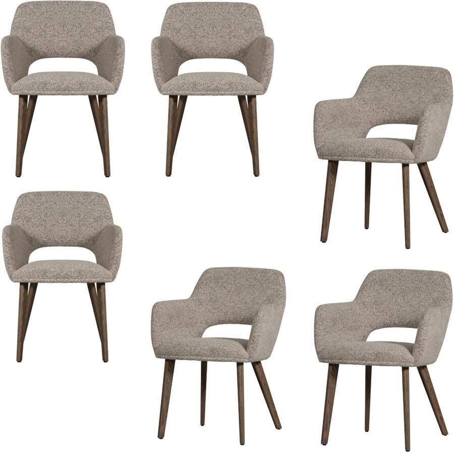 WOOOD Murat Eetkamerstoelen Houten Bruine Poot Naturel Set van 6