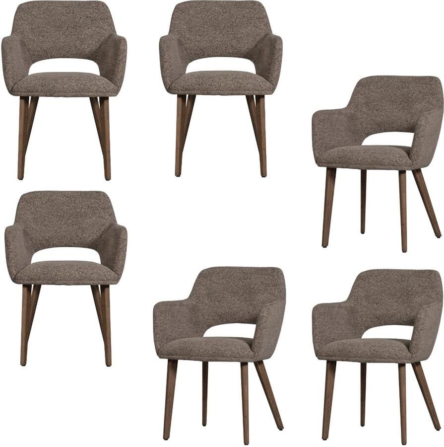 WOOOD Murat Eetkamerstoelen Houten Bruine Poot Taupe Set van 6