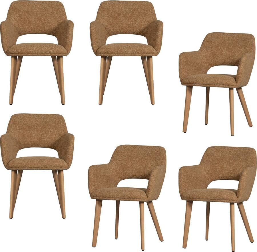 WOOOD Murat Eetkamerstoelen Houten Naturel Poot Geel Set van 6