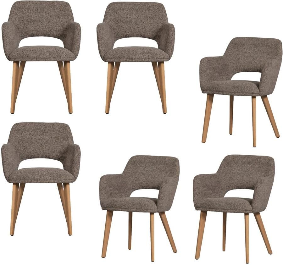 WOOOD Murat Eetkamerstoelen Houten Naturel Poot Taupe Set van 6