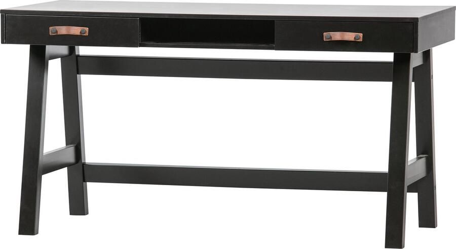 WOOOD Dian Bureau Met 2 Lades En Een Opberg Vak Massief Grenen Zwart 75x140x62 cm - Foto 1