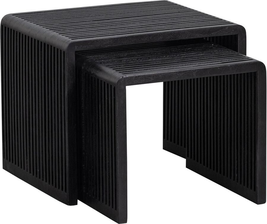 WOOOD Exclusive Bijzettafel Willa Set van 2 stuks Teakhout Zwart Vierkant - Foto 2