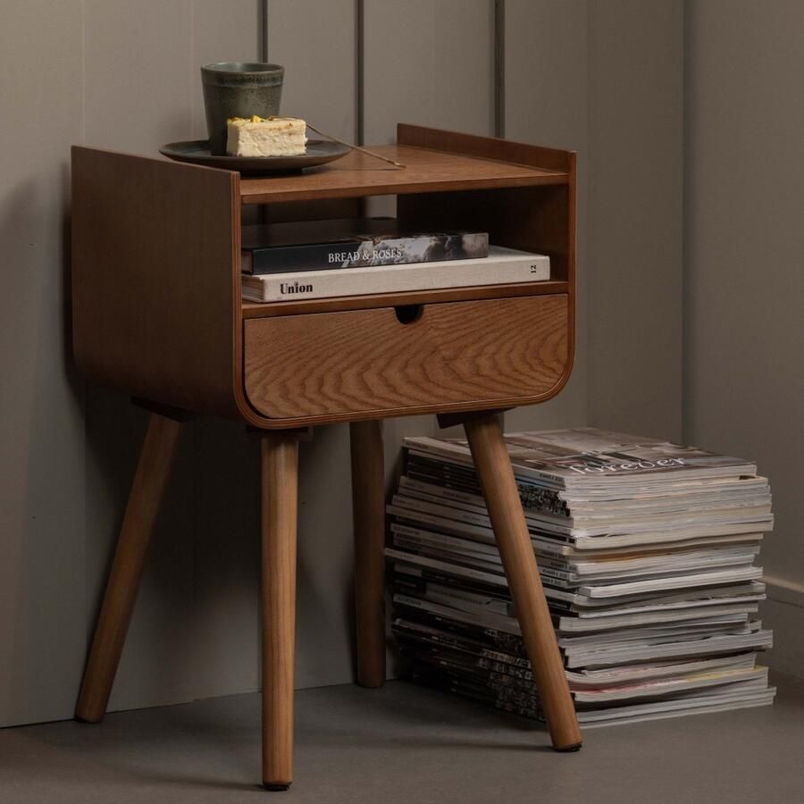 WOOOD Nils Nachtkastje Bijzettafel Hout Naturel 54x36x30