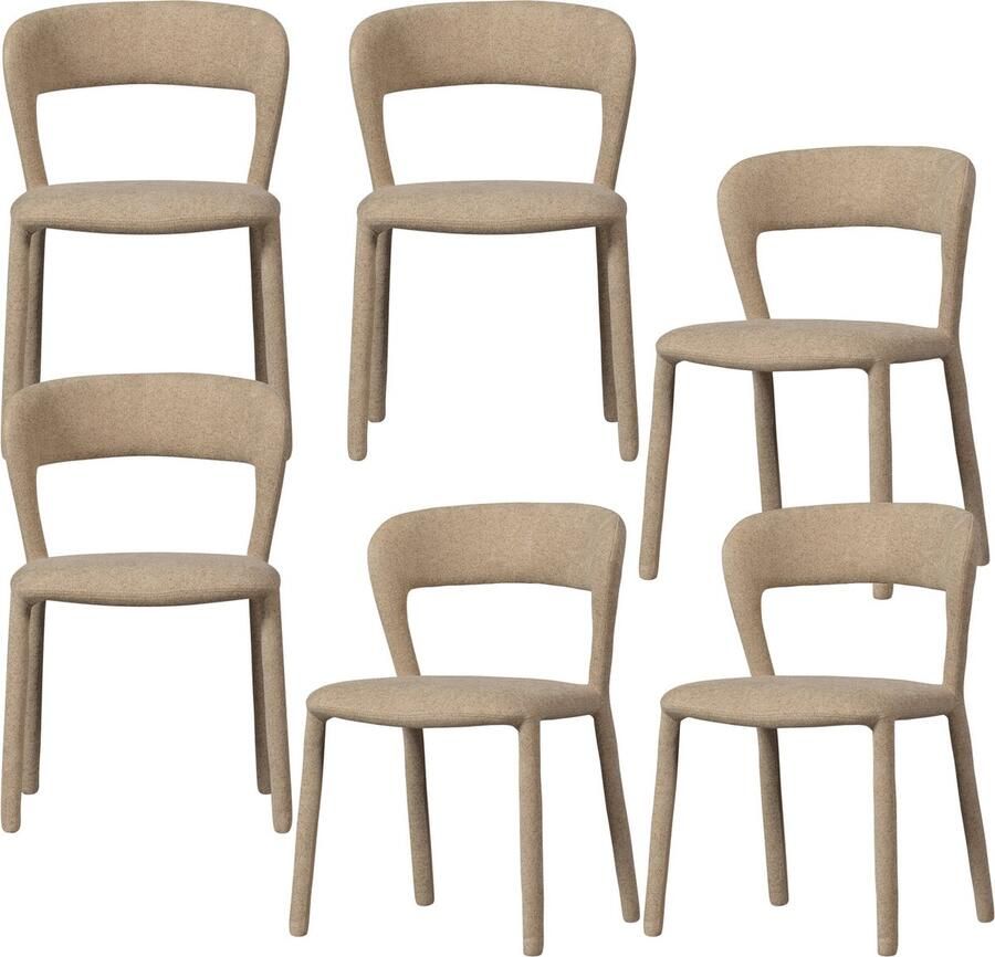 BePureHome Noble Eetkamerstoelen Polyester Zand Set van 6