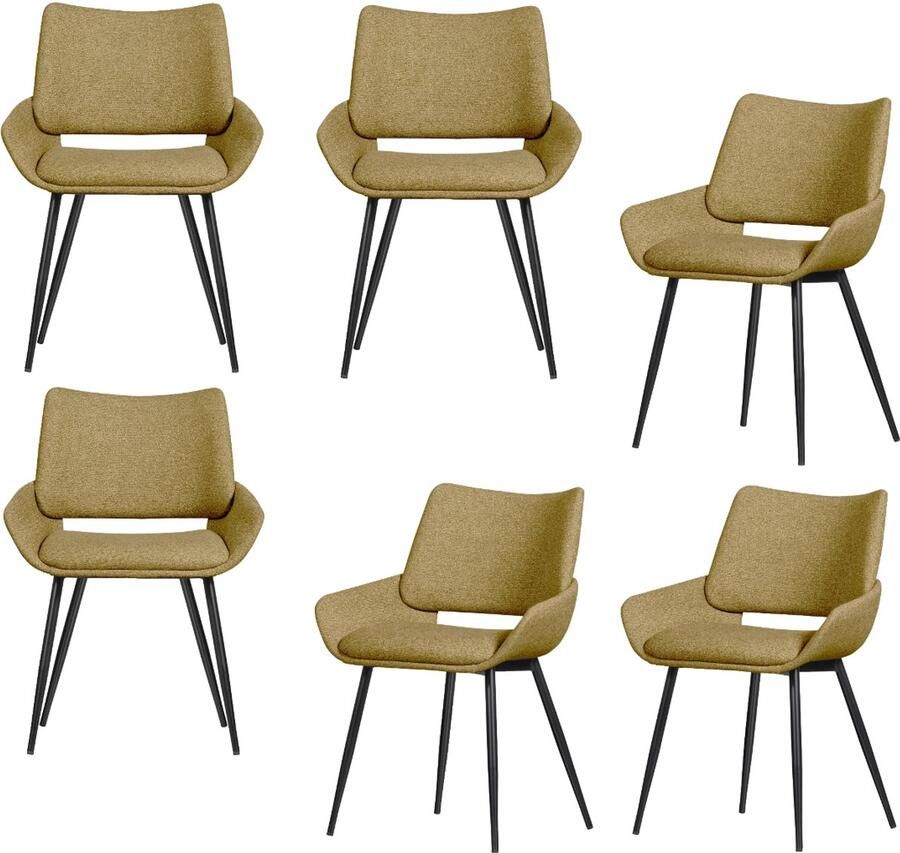 WOOOD Parade Eetkamerstoelen Melange Stof Mosterd Set van 6