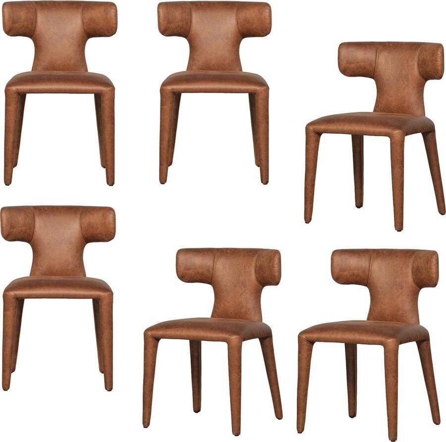 WOOOD Permit Eetkamerstoelen Leerlook Cognac Set van 6