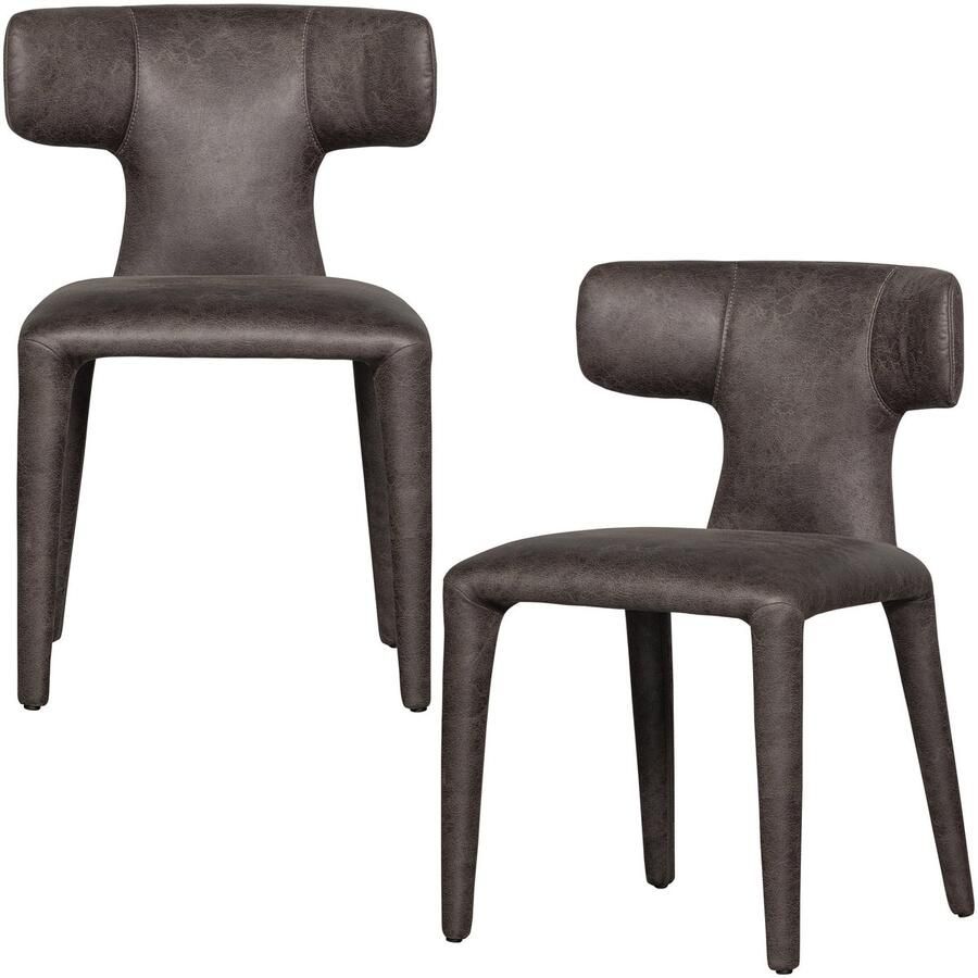 WOOOD Permit Eetkamerstoelen Leerlook Zwart Grijs Set van 2 - Foto 2