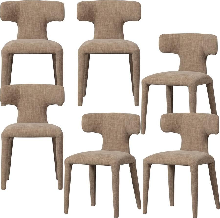 BePureHome eetkamerstoelen Permit Polyester Zand Set van 6