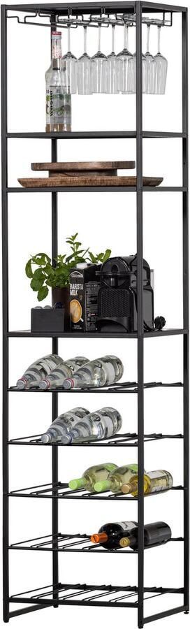 WOOOD Reese Wijn- Drankenrek Metaal Zwart 185x45x40