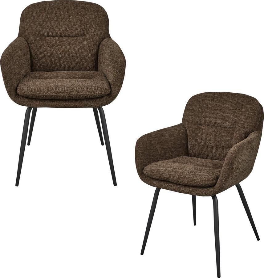WOOOD Runa Eetkamerstoelen Polyester Warm Bruin Set van 2 - Foto 2