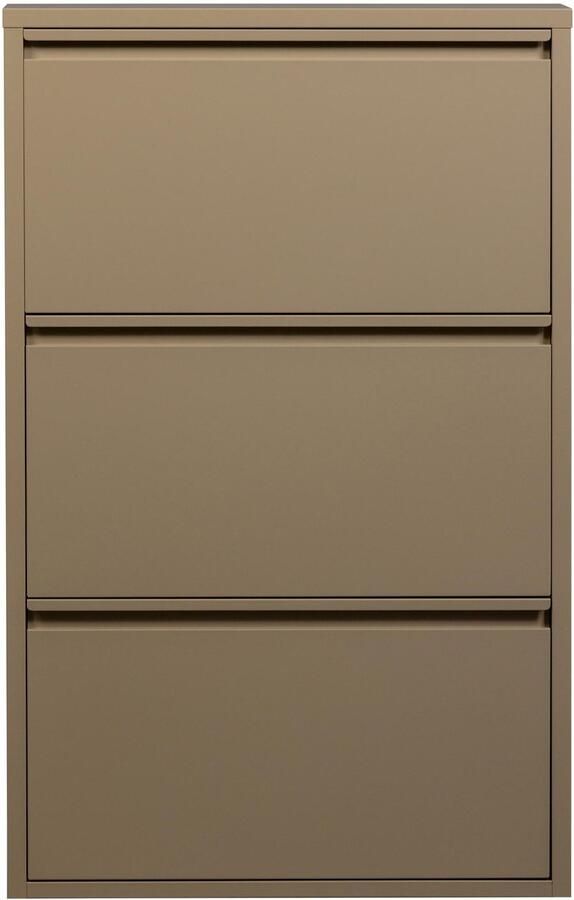 WOOOD Sabine 3-Vaks Schoenenkast Met Handige Klapdeuren Metaal Zand Beige 103x66x16 cm - Foto 4