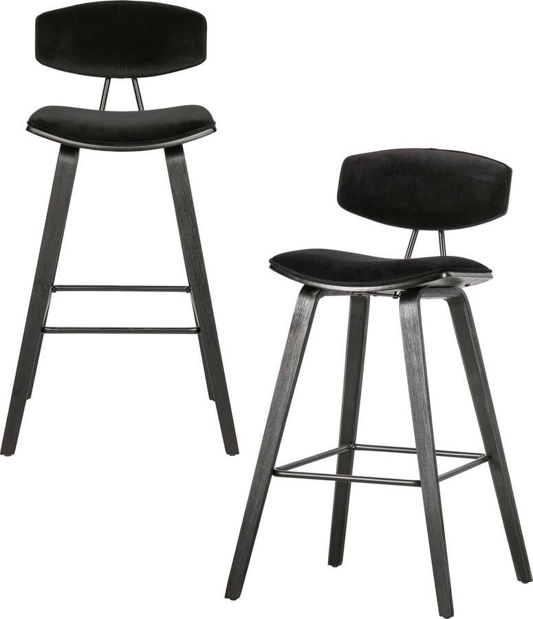 WOOOD Exclusive Senn Barstoel Fluweel Zwart Set van 2