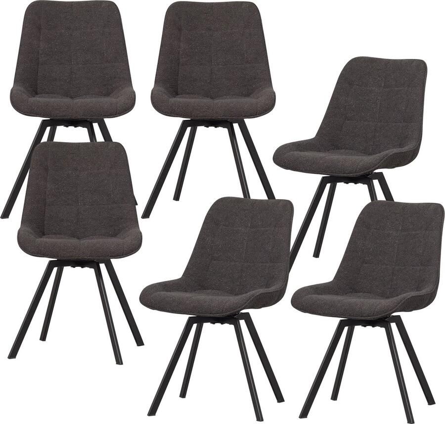 WOOOD Sutton Draaistoel Polyester Antraciet Set van 6