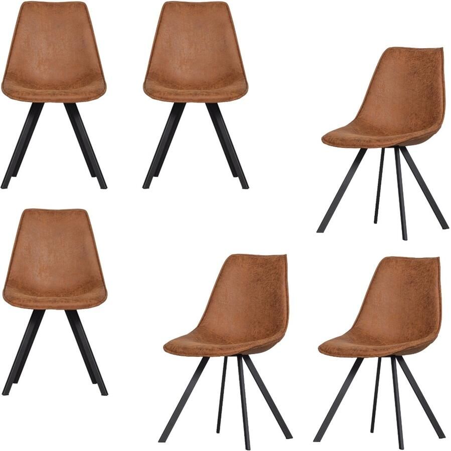 WOOOD Swen Eetkamerstoelen Gerecycled Leer Cognac Set van 6