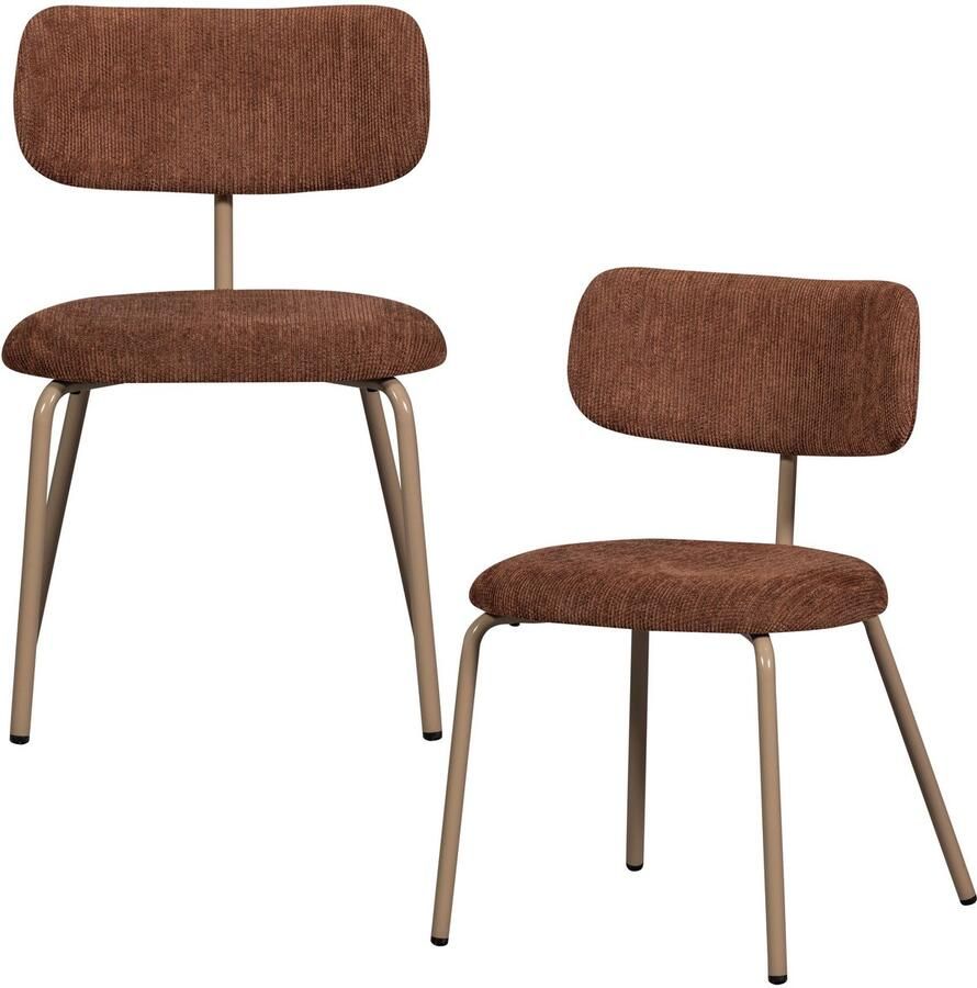 WOOOD Travis Eetkamerstoelen Polyester Bruin Set van 2