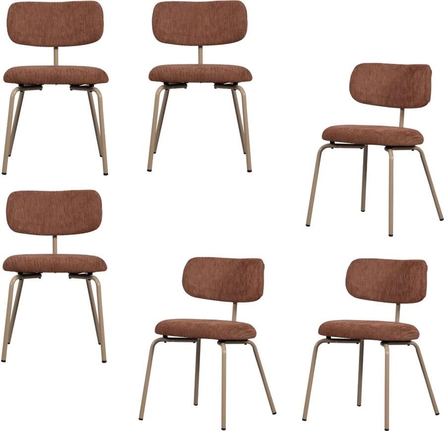 WOOOD Travis Eetkamerstoelen Polyester Bruin Set van 6