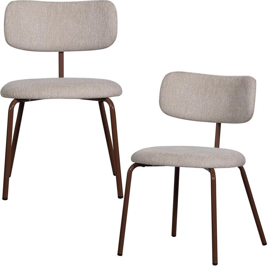 WOOOD Travis Eetkamerstoelen Polyester Off White Set van 2