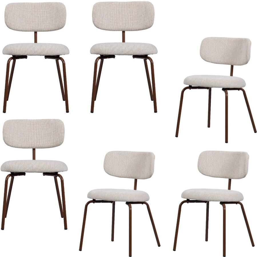 WOOOD Travis Eetkamerstoelen Polyester Off White Set van 6