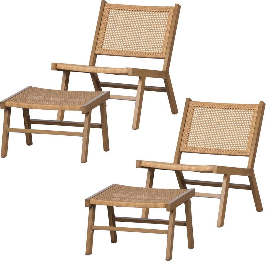 WOOOD tuin fauteuil + hocker Puk Aluminium Naturel Set van 2