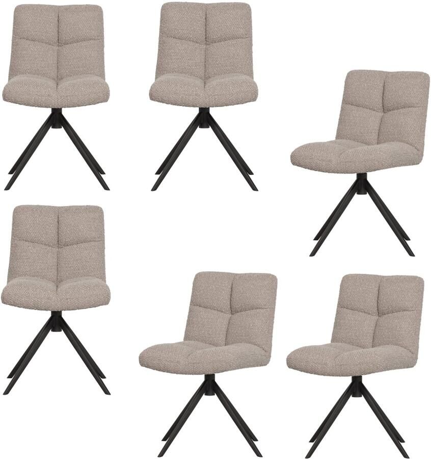 WOOOD Vinny Draaistoelen Bouclé Zand Set van 6