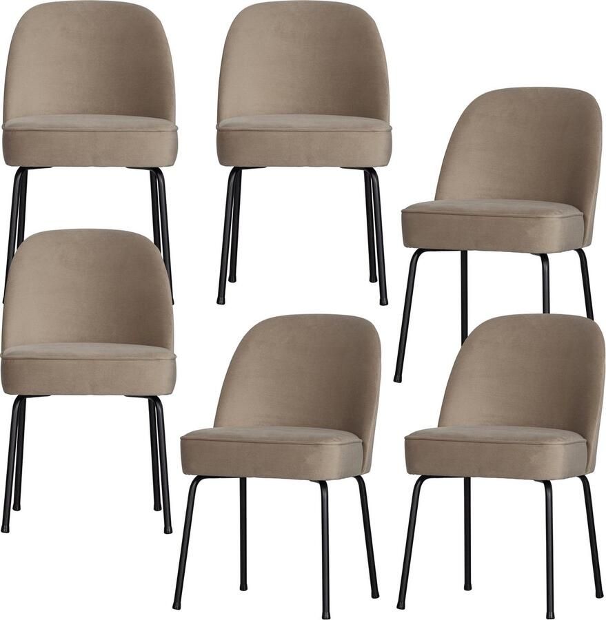 BePureHome eetkamerstoelen Vogue Fluweel Khaki Set van 6