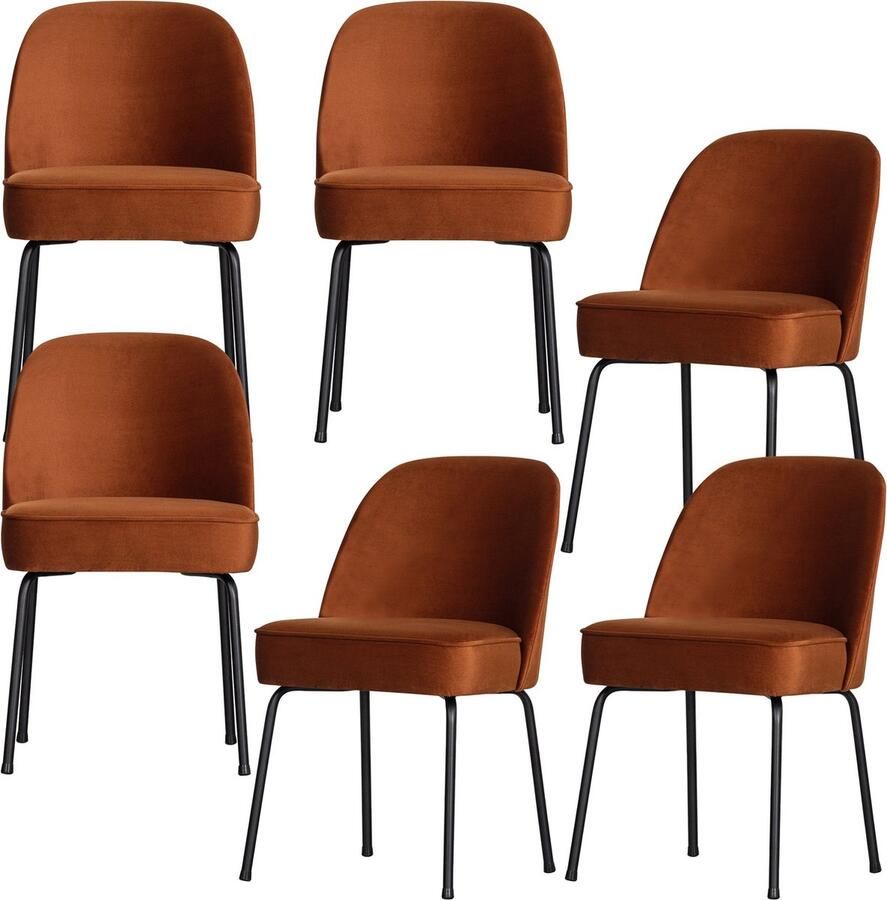 BePureHome eetkamerstoelen Vogue Fluweel Roest Set van 6