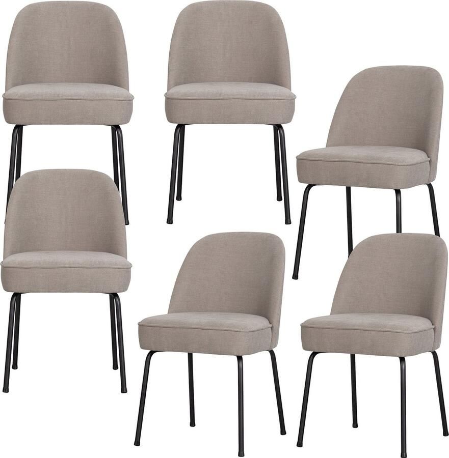 BePureHome Vogue Eetkamerstoelen Geweven stof Zand Set van 6