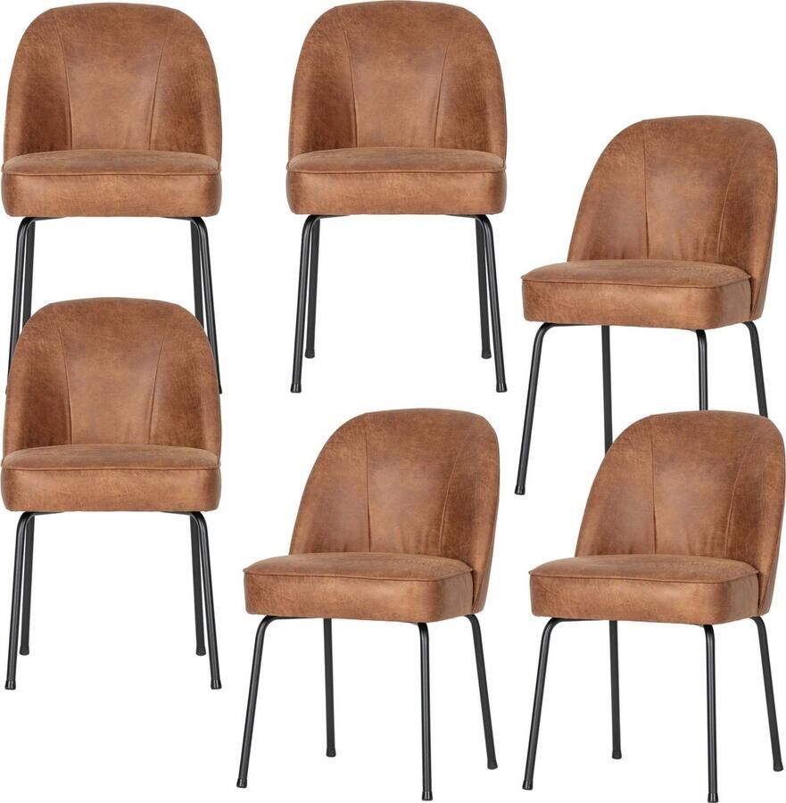 BePureHome Vogue Eetkamerstoelen Leer Cognac Set van 6