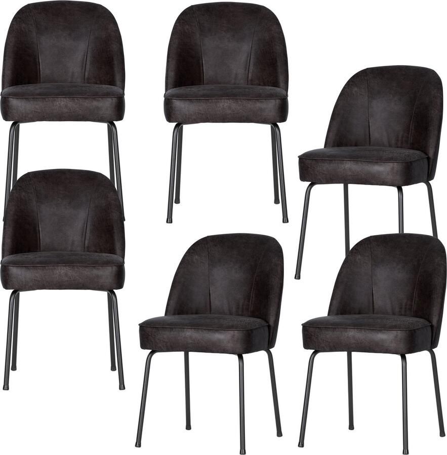 BePureHome Vogue Eetkamerstoelen Leer Zwart Set van 6