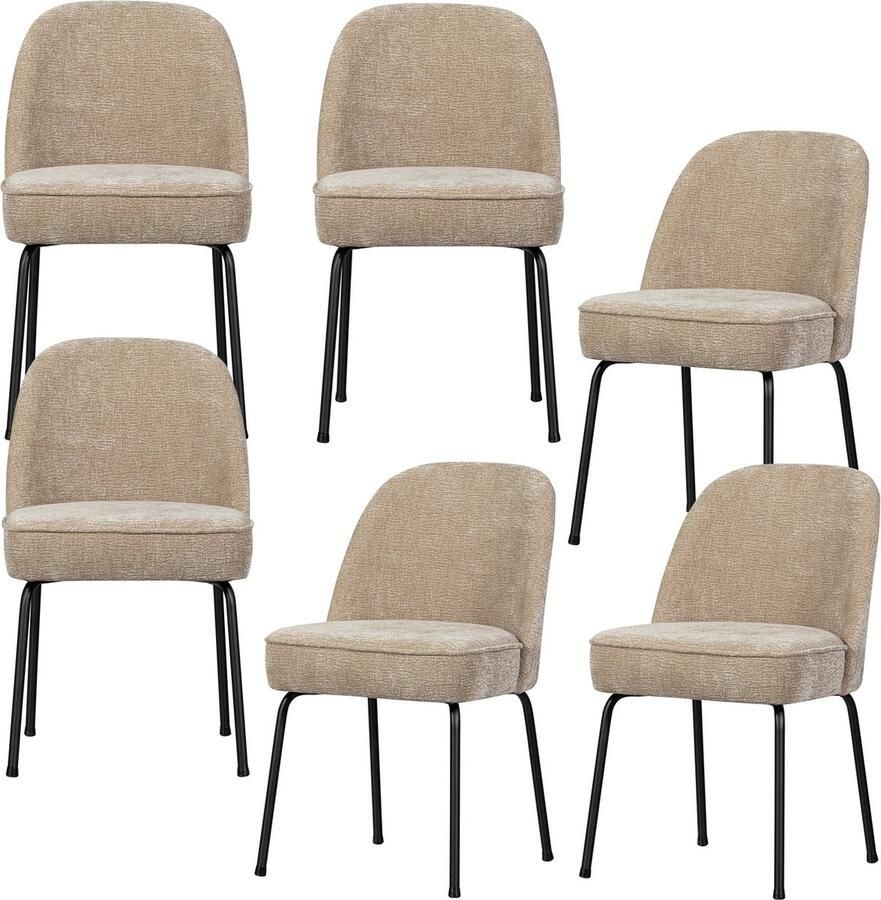 BePureHome Vogue Eetkamerstoelen Polyester Zand Set van 6
