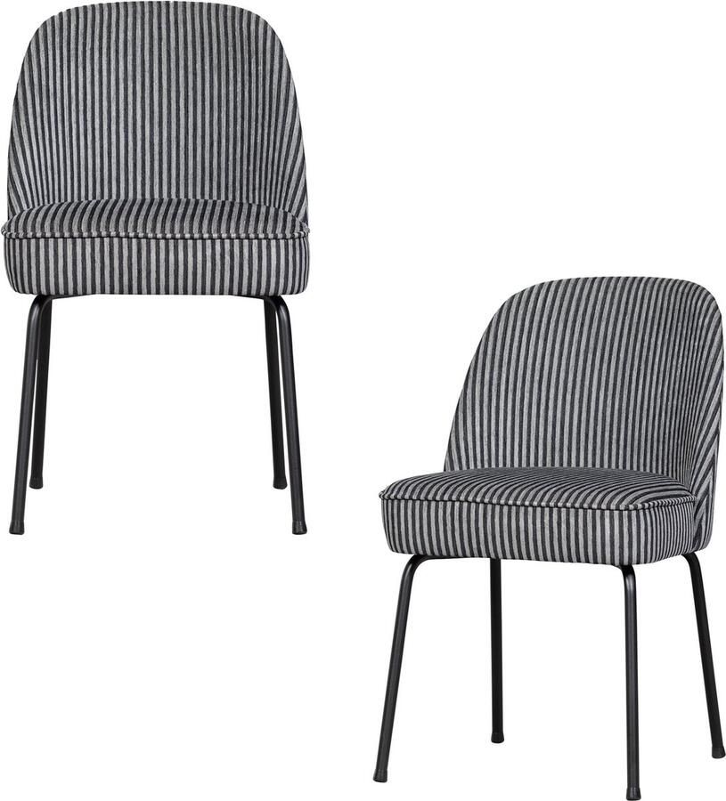 WOOOD BePureHome Vogue Eetkamerstoel Geweven Streep Zwart Grijs 83x50x57 cm - Foto 2