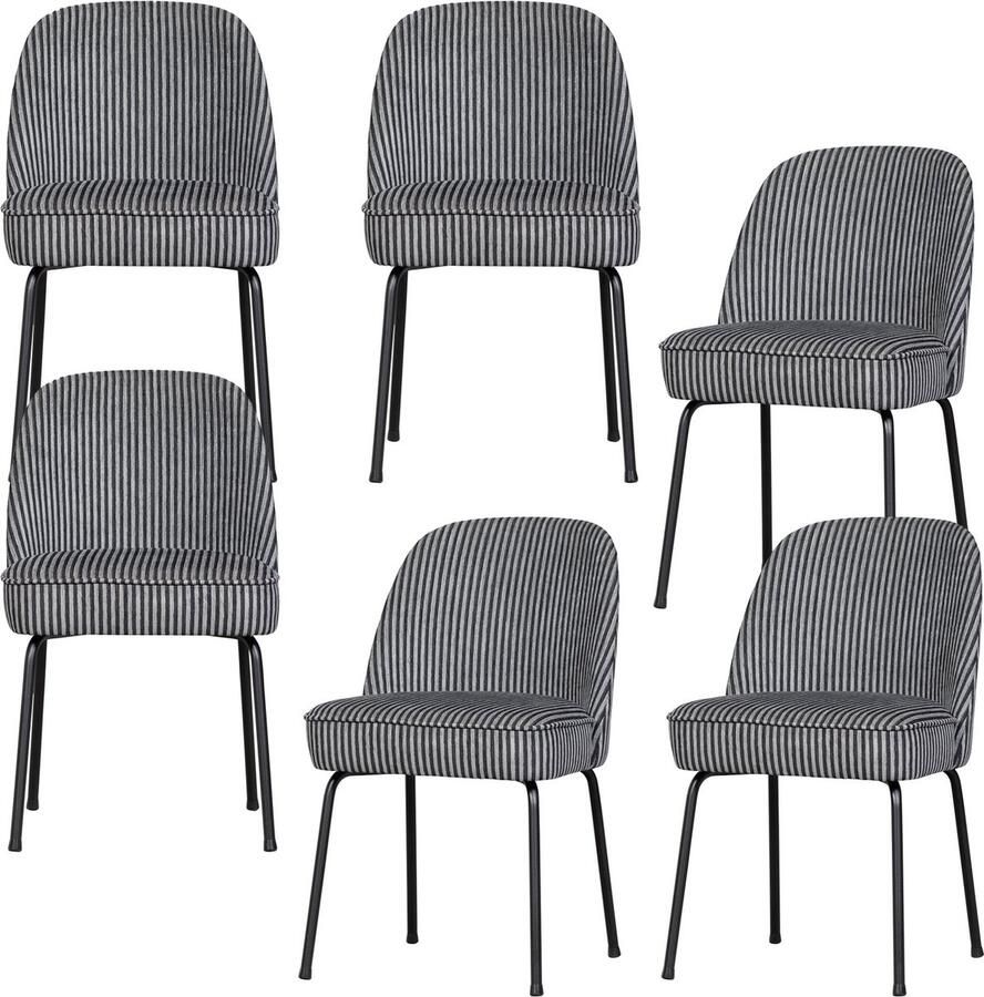 BePureHome Vogue Eetkamerstoelen Polyester Zwart Grjis Set van 6